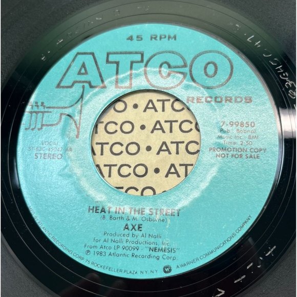 Axe The Heat in the Street 45 Rock Promo Atco 7-99850 Stereo 1983 Nemesis - Picture 1 of 4